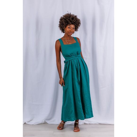 Sea Lustre Lucia Maxi Dress Green  Linen Summer Resort Boho Vacation Size S/M NW - Picture 4 of 8